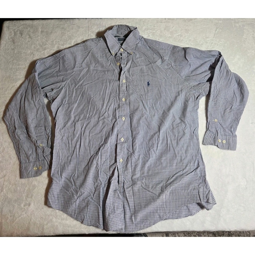 M406 Ralph Lauren Men's 16.5 34/35 Blue Micro Check 100% Cotton Shirt